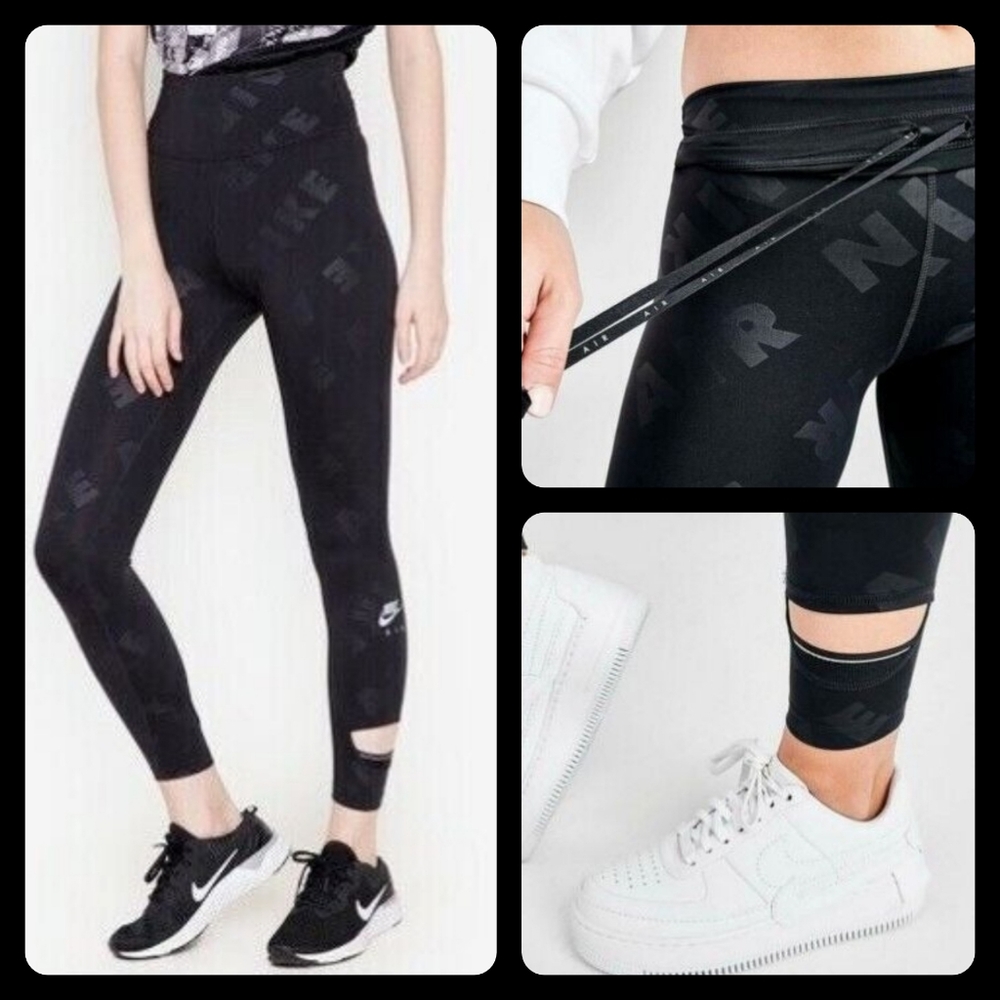 *NIKE BLACK LOGO PRINT STIRRUP RUNNING TIGHTS SZ XS NWOT*